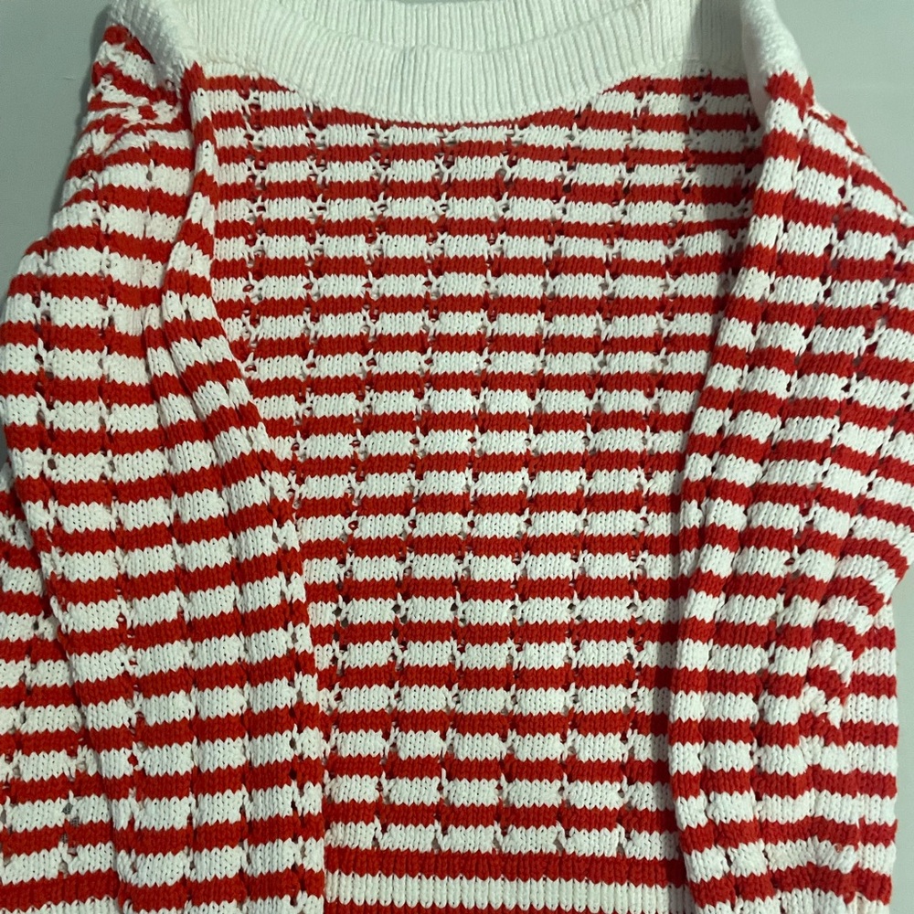 LOFT Deep Orange & White Striped Cardigan
